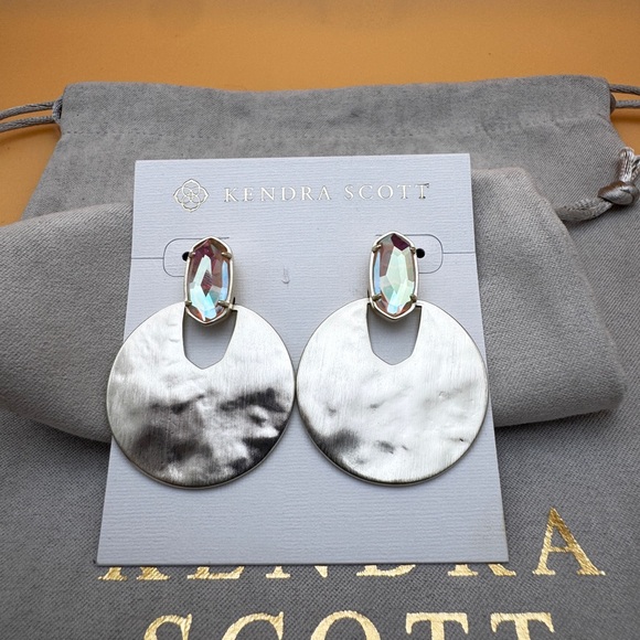 Deena Gold Earrings with blush dichroic glass Stones - Picture 2 of 3